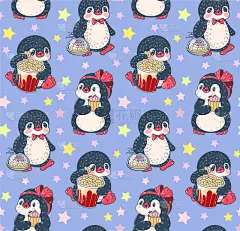 可爱的,企鹅,四方连续纹样,华丽的,蛋糕,纺织品,壁纸,动物,鸟类,儿童