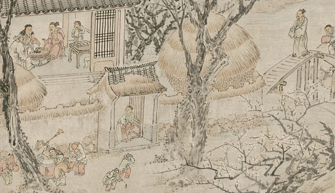 中国风国画古代名人名画史汉元日题诗图轴（局部）-花瓣网