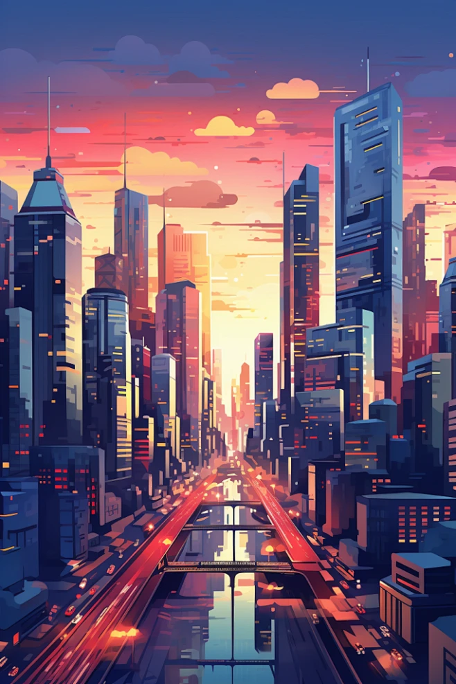 未来都市城市剪影扁平建筑插画图片-花瓣网