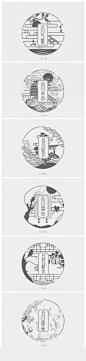 节气插画线稿设计 创意圆形黑灰色节气插画 创意中国风节气插画线稿 中国特色元素插画