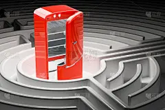 健康营养理念之路。冰箱迷宫内，3D渲染