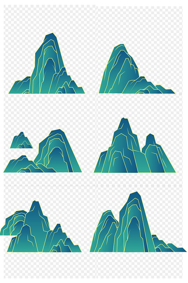 中国风国潮山纹山纹装饰图案免扣元素-众图...