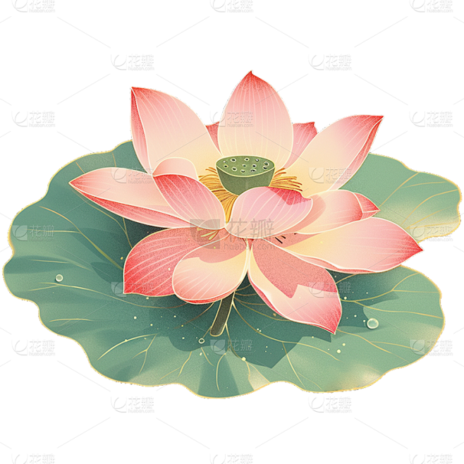 植物通用国潮单朵莲花元素素材