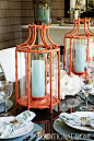 Ken Gemes - Traditional Home An aqua and coral palette in this lovely tablescape by Ken Gemes for the...: 