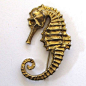 Very detailed figural seahorse pin! Gold-vermeil over silver, substantially made, Marked Silver on the back, which usually indicates there is some silver content but that the piece isn't sterling silver (.925) Excellent condition. Measures 2" tall by
