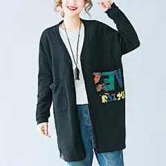 加肥加大码宽松休闲字母印花棉布中长款开衫外套女微胖mm显瘦卫衣-淘宝网