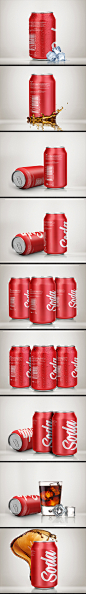 啤酒饮料易拉罐铁罐包装展示效果图VI智能图层PS贴图样机提案素材