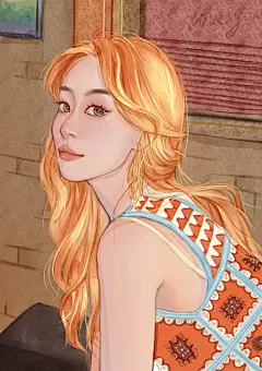 女生侧脸回头插画水彩