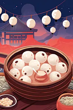 元宵节元宵汤圆插画