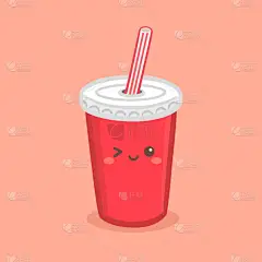可爱的红苏打可乐纸杯用稻草矢量插画卡通人物