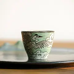 山水间 山海经神话系列之仙鹤品茗杯 主人杯子 复古手绘 陶瓷茶杯-淘宝网
