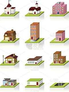 矢量建筑图标- 3D插图