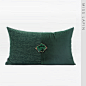澜品家居现代中式/沙发床头靠包靠垫抱枕/深绿色中心拼接装饰腰枕-淘宝网