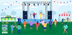 音乐节市集演唱会舞台乐队演出现场观众人物场景插画ai设计素材-淘宝网