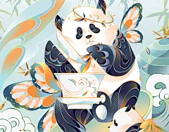 成都·熊猫盖碗茶｜城市地域特产插画品牌设计
