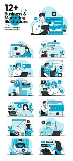 企业办公客服数据分析演示数码灵感插画插图创意元素模板素材设计-淘宝网