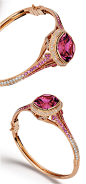 The beautiful Victoria Bracelet by Alexia Connellan, side view. With pink tourmaline, diamonds, and pink sapphires.