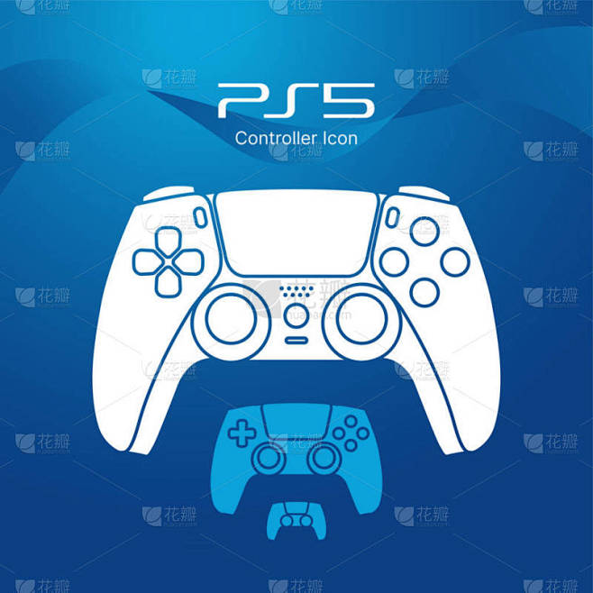 PS5游戏控制器或游戏面板向量不同大小的平面图标，用于游戏应用程序和网站.