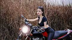 芦苇草丛,摩托车性感美女桌面壁纸