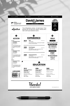 经典简洁黑色英文简历-众图网