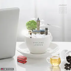 杯子 小汽车 茶水 飞机 大本钟 英国伦敦著名景点合成海报 旅游PSD 合成设计 食品合成