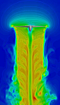 Image Showing CFD concurrent visualization of velocity magnitude on a cutting plane for the V-22 Osprey rotor in hover.