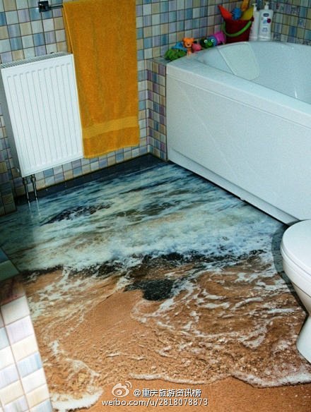 【太炫酷了】3D浴室地板，看着都担心！不...