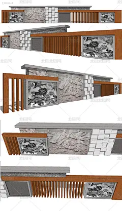 中式民宿入口景墙sketchup模型