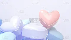 爱情邀请卡情人节背景和红色和蓝色心形抽象与爱的概念在蓝色背景- 3d渲染。横幅。墙纸。传单、邀请、海