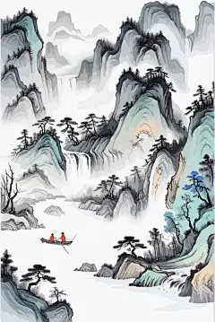 国风风景山峰森林插画