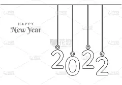 连续的一行画出“2022”新年短信。中国农历虎年2021手写字体。庆祝新年概念孤立在白色背景上。向量