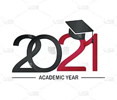 毕业帽和2021学年在平面简单设计的白色背景