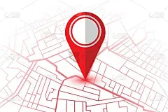 红色大头针显示gps导航地图上的位置。矢量图