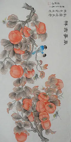四尺工笔柿子原创请各位指教。_看图_工笔画吧_百度贴吧