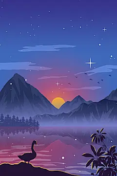 扁平风手绘风景插画模版