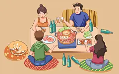 卡通火锅聚会聚餐原创插画海报