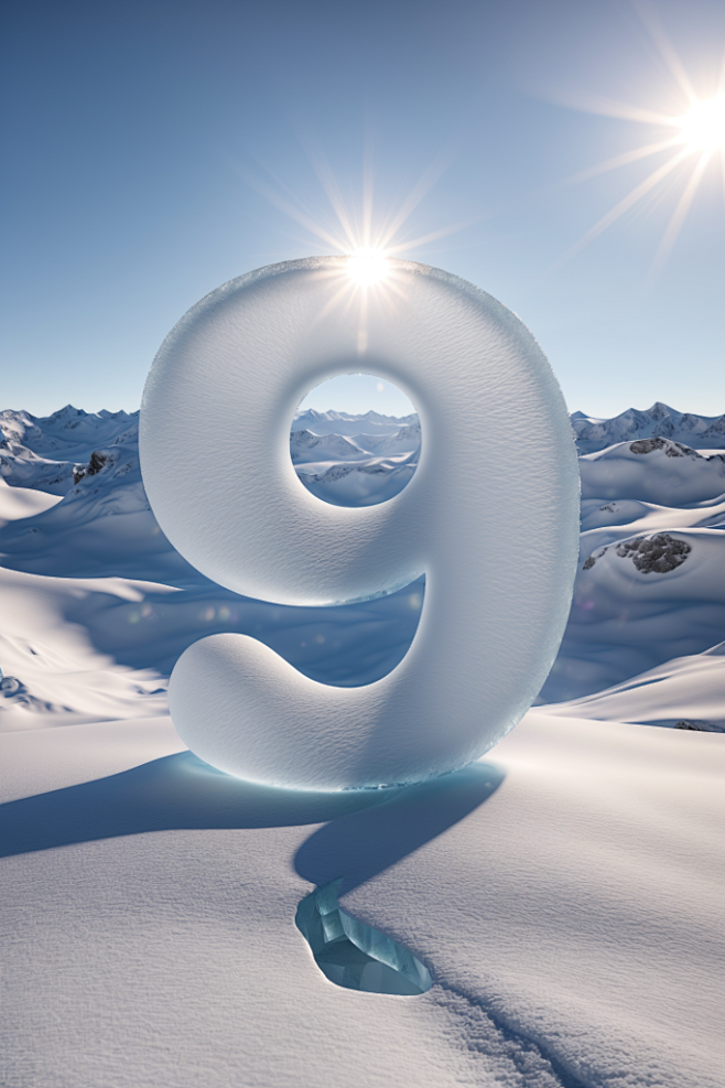 日光雪季雪山雪地数字9艺术字模型图片