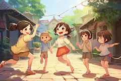 趣味漫画卡通跳绳快乐的小女孩插画
