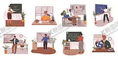老师教学上课扁平风插画 【酷图网】老师教学上课,老师上课场景,老师上课插画,扁平风插画,卡通插画,手绘插画,插画设计,矢量元素,元素设计