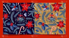 矢量插图集无缝模式与冬青，槲寄生，一品红，甜甘蔗和冷杉树枝和雪花。插图贺卡和邀请，纺织品。