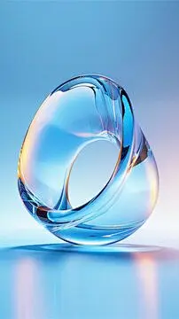 点击来源直接获取大图文件 |3D render of a glass ring on a blue background, in an abstract style with soft lighting and gradient colors
