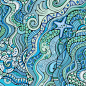 卡通蓝色绿色海洋主题抽象艺术手绘线稿图案组合拼接商业插画背景海报卡片设计矢量素材