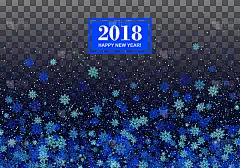 2018年快乐新年装饰边框与蓝色重复雪花在黑色透明方格背景。所有的孤立。横向无缝边框