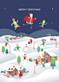 房屋街道 白雪茫茫 麋鹿圣诞老人 礼物小人 圣诞插图插画设计AI ti441a1206