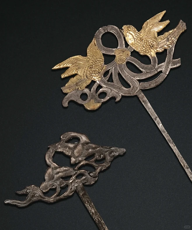 十世纪 银镂空双鸾衔绶纹簪2件图片_S饰品参考图片素材-花瓣网