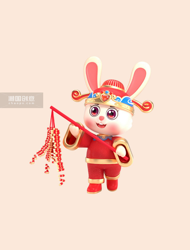3d兔年新年新春国潮喜庆c4d发财帽兔子...