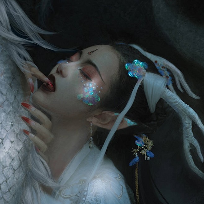 【霜翎阁】幻彩贝壳人鱼龙女鲛人妆亮鳞片脸...