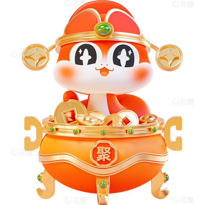 蛇年春节3D可爱红蛇蛇年IP元素贴纸