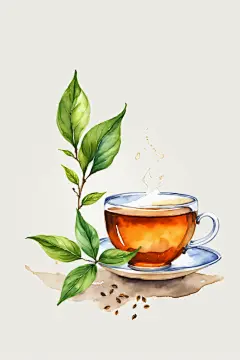 手绘文艺嫩绿味如甘霖茶叶插画