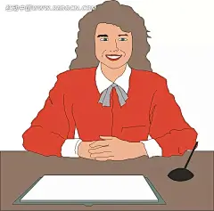 办公桌前穿红色衣服的女性EPS素材|办公桌|插画|红色衣服|卡通|女人女性|人物素材|人物图片|生活图片|矢量|矢量人物|矢量素材